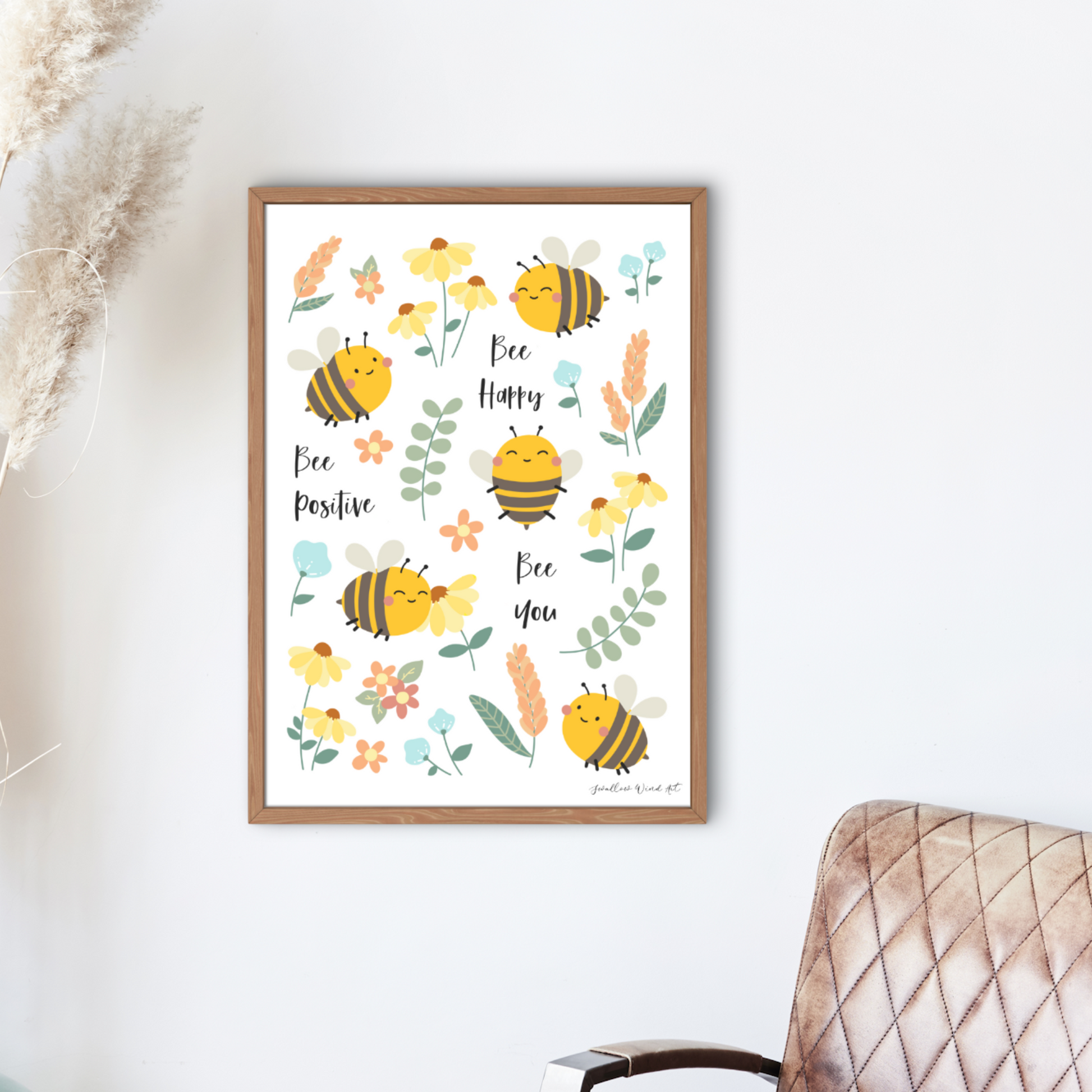 Bee Happy, Bee Gift - Custom Art Print - Swallow Wind Art