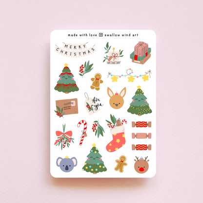 Christmas Greeting Holiday Sticker Sheet - Swallow Wind Art