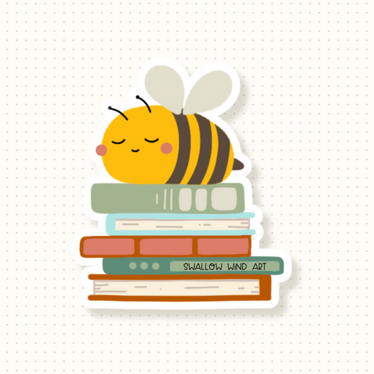 Cute Bee Sticker, Bees and Books Vinyl Sticker - Swallow Wind Art