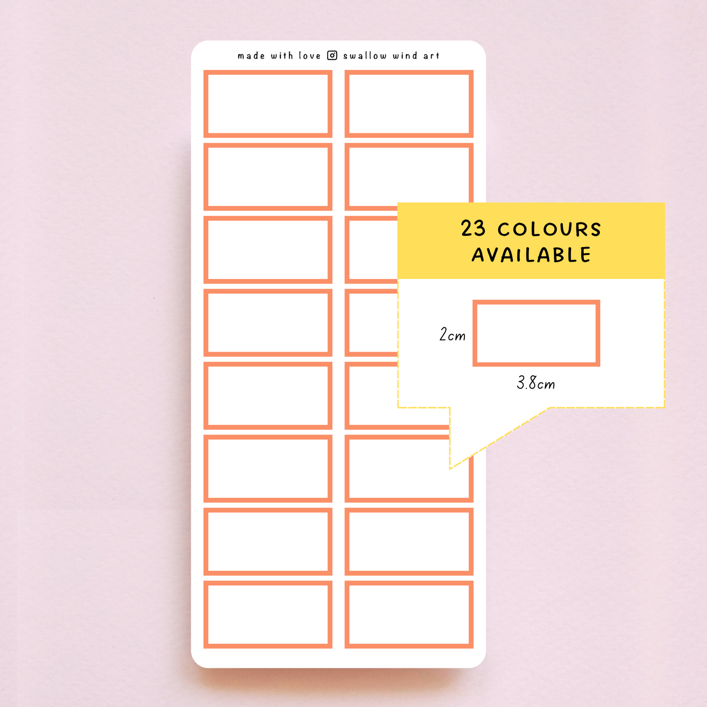 Colour Planner Boxes Sticker Sheet - 23 Colours Available - Swallow Wind Art