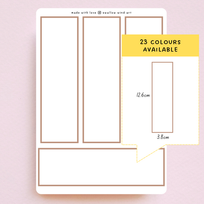 Colour Planner Boxes Sticker Sheets Large - 23 Colours Available - Swallow Wind Art