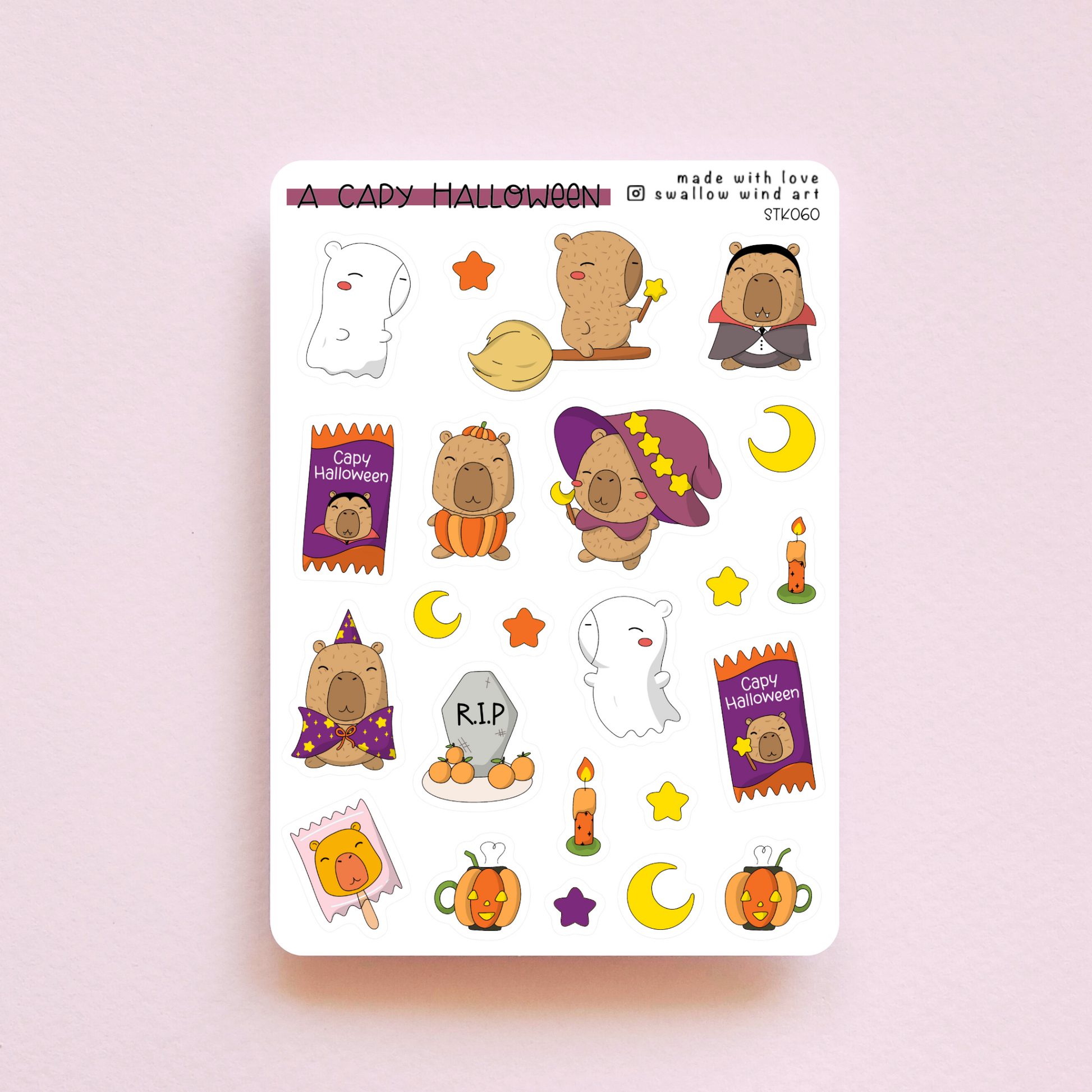 Capybara Sticker Sheet - Capy Halloween - Swallow Wind Art
