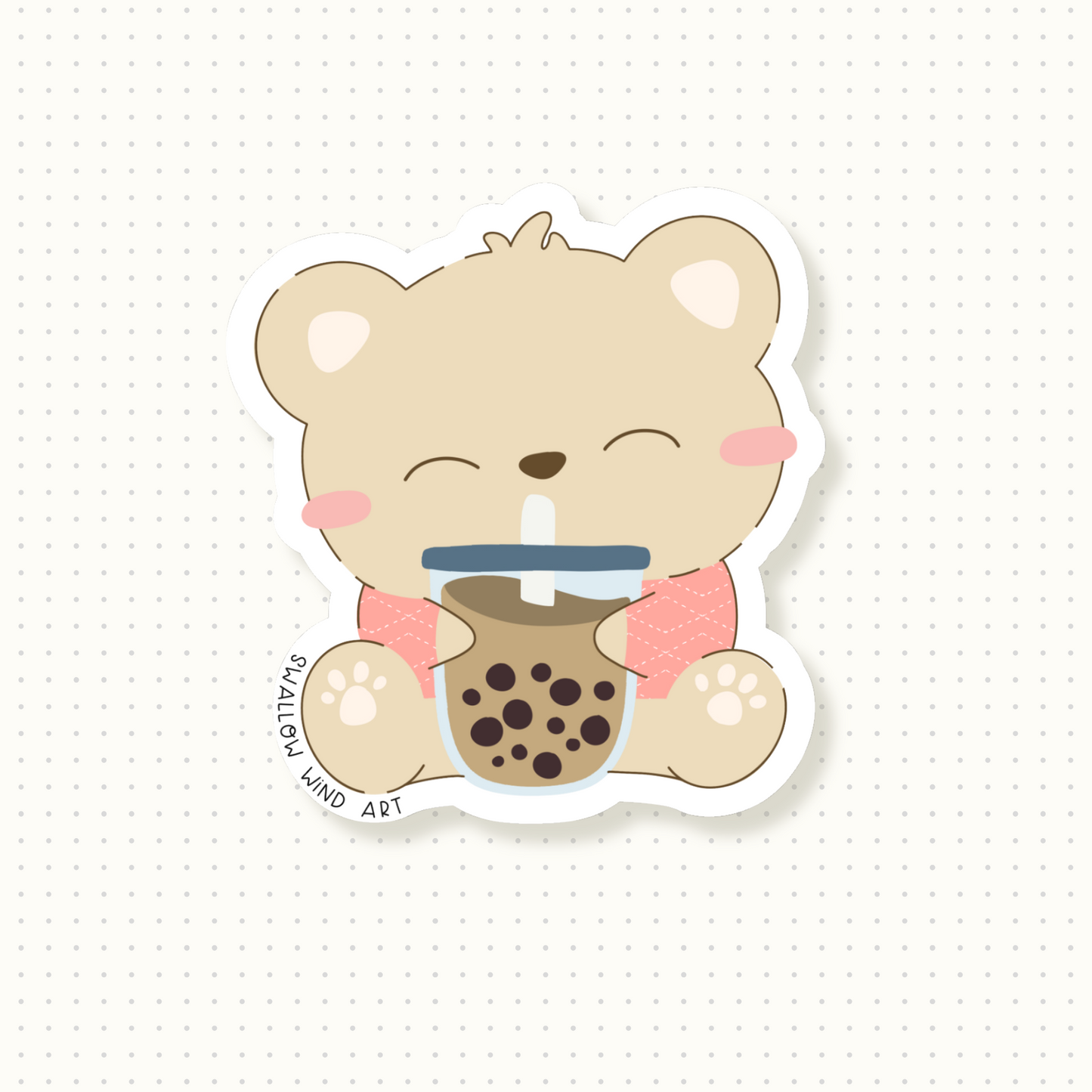 Boba Bear Vinyl Sticker | Cute Bear Laptop Sticker | Dishwasher Safe Vinyl Sticker - Swallow Wind Art