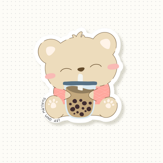 Boba Bear Vinyl Sticker | Cute Bear Laptop Sticker | Dishwasher Safe Vinyl Sticker - Swallow Wind Art