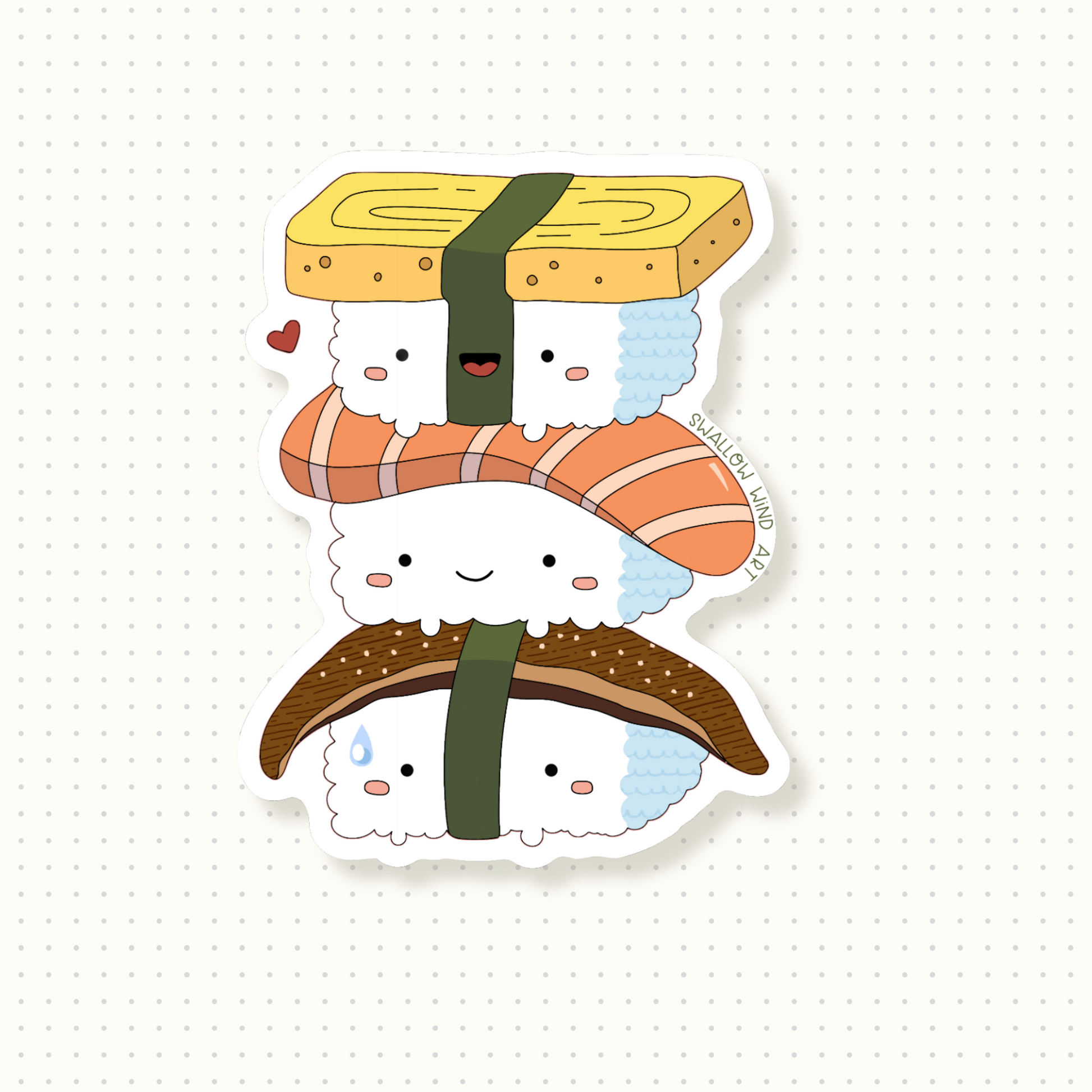 Sushi Stack Vinyl Sticker, Cute Sushi Die Cut Sticker, Food Sticker - Swallow Wind Art