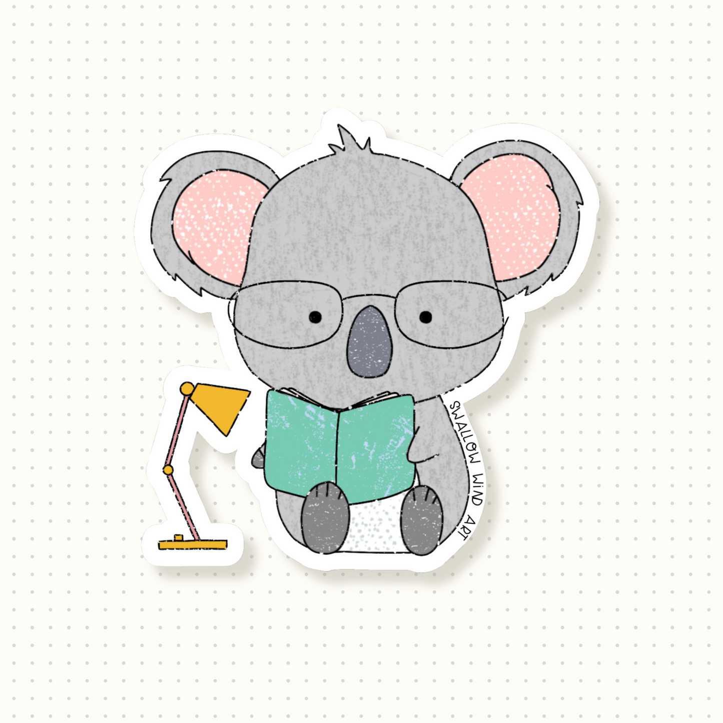 Koala Study Buddy, Cute Vinyl Sticker, Die Cut Sticker - Swallow Wind Art