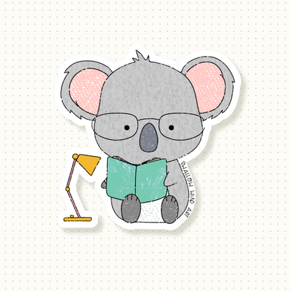 Koala Study Buddy, Cute Vinyl Sticker, Die Cut Sticker - Swallow Wind Art