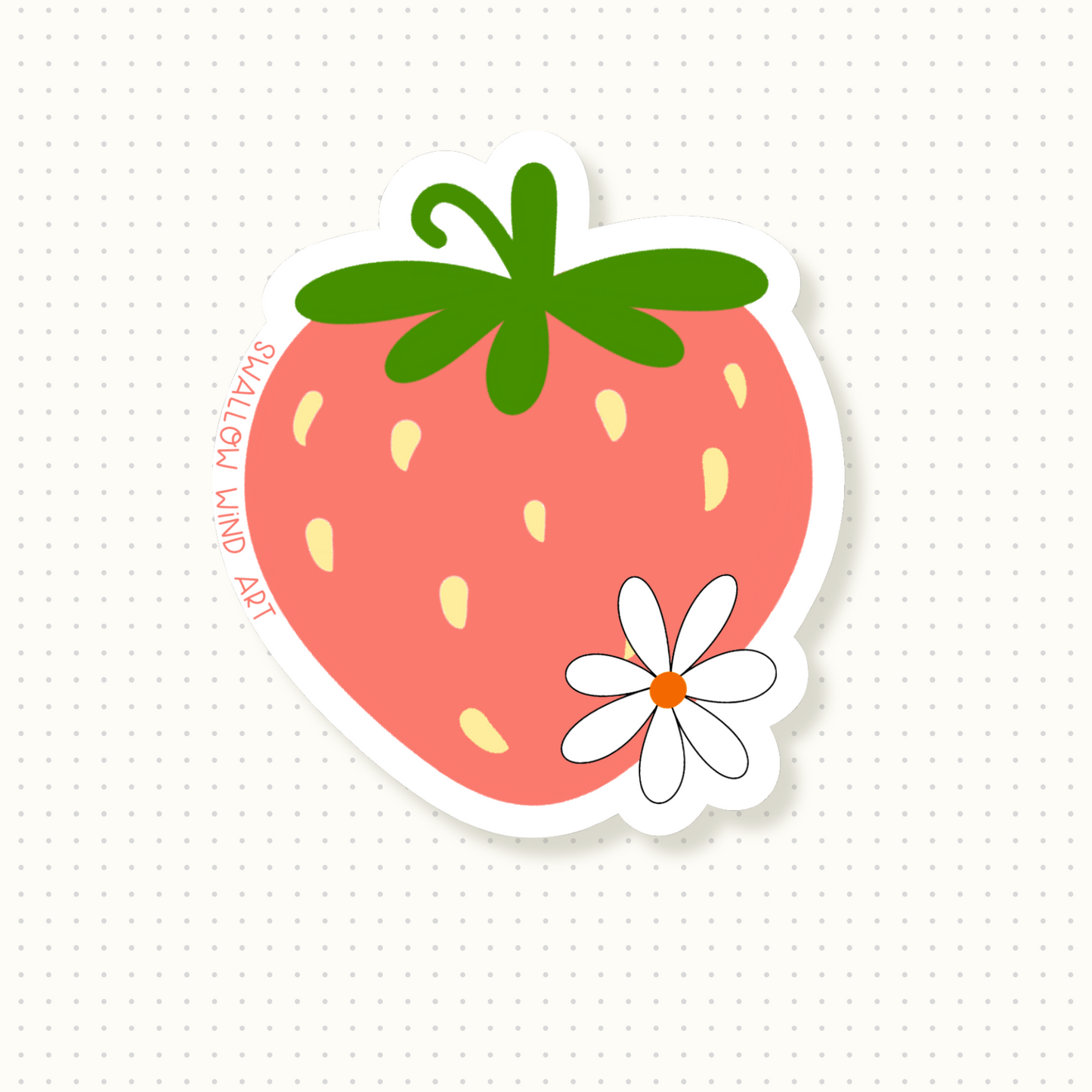 Strawberry Flower Vinyl Sticker, Cute Strawberry Die Cut Sticker, Food Sticker - Swallow Wind Art