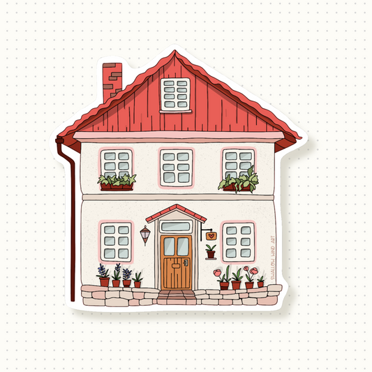 Cosy Cottage Red Roof Vinyl Sticker - Swallow Wind Art