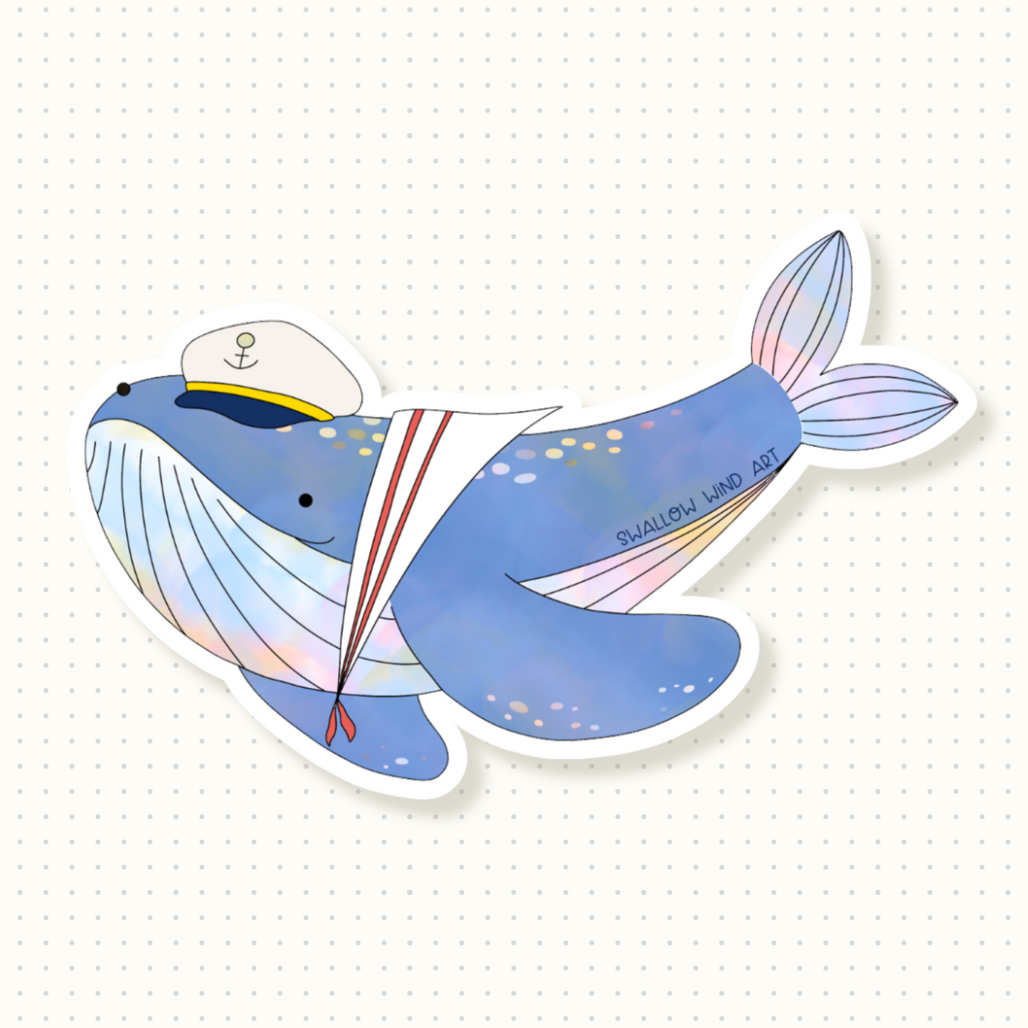 Captain Whale Sailor Whale Cute Whale Whimsical Vinyl Sticker - Swallow Wind Art