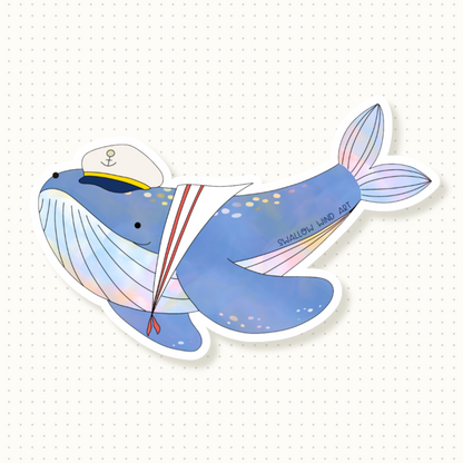 Captain Whale Sailor Whale Cute Whale Whimsical Vinyl Sticker - Swallow Wind Art