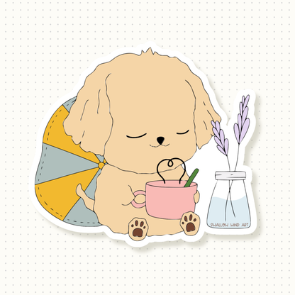 Cute Dog Vinyl Sticker - Groodle Chilling - Swallow Wind Art