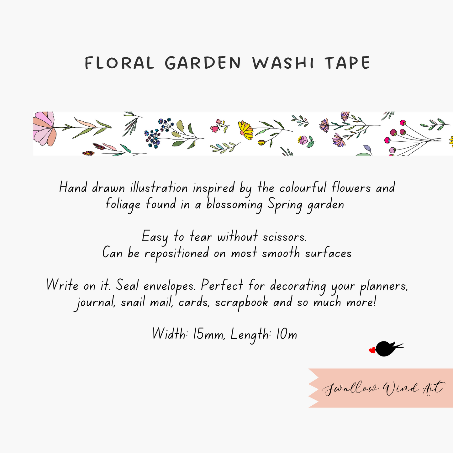 Flower Garden Botanical Washi Tape - Swallow Wind Art