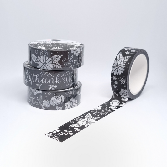 Thank You Floral Washi Tape Black and White - Swallow Wind Art