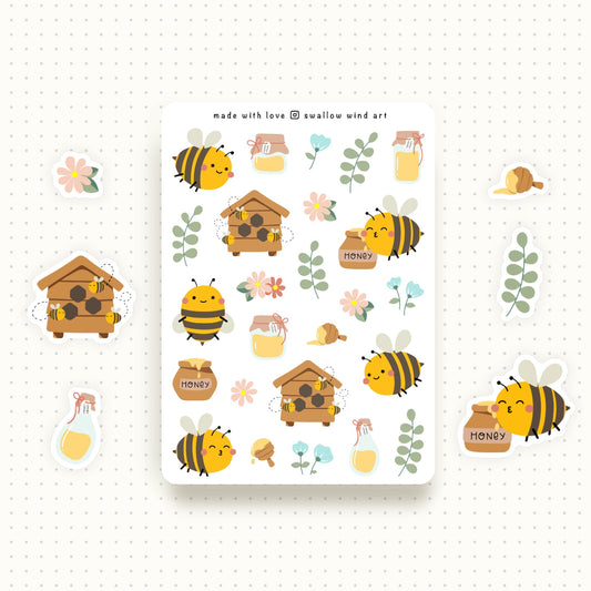 Honey Bee House Sticker Sheet - Swallow Wind Art