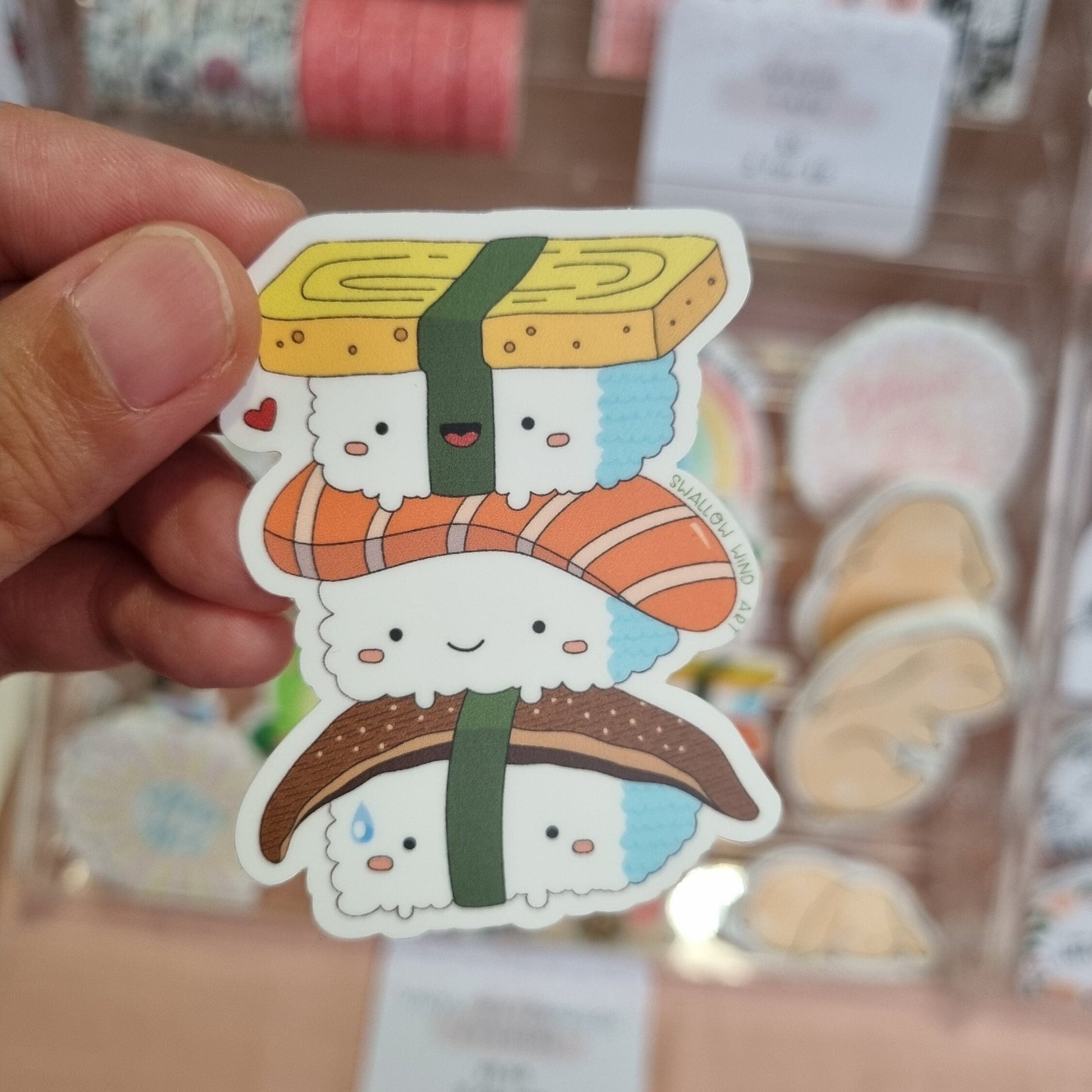 Sushi Stack Vinyl Sticker, Cute Sushi Die Cut Sticker, Food Sticker - Swallow Wind Art