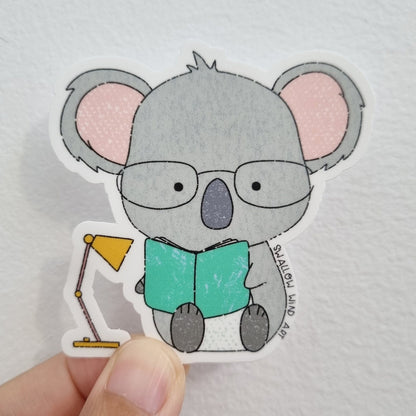 Koala Study Buddy, Cute Vinyl Sticker, Die Cut Sticker - Swallow Wind Art