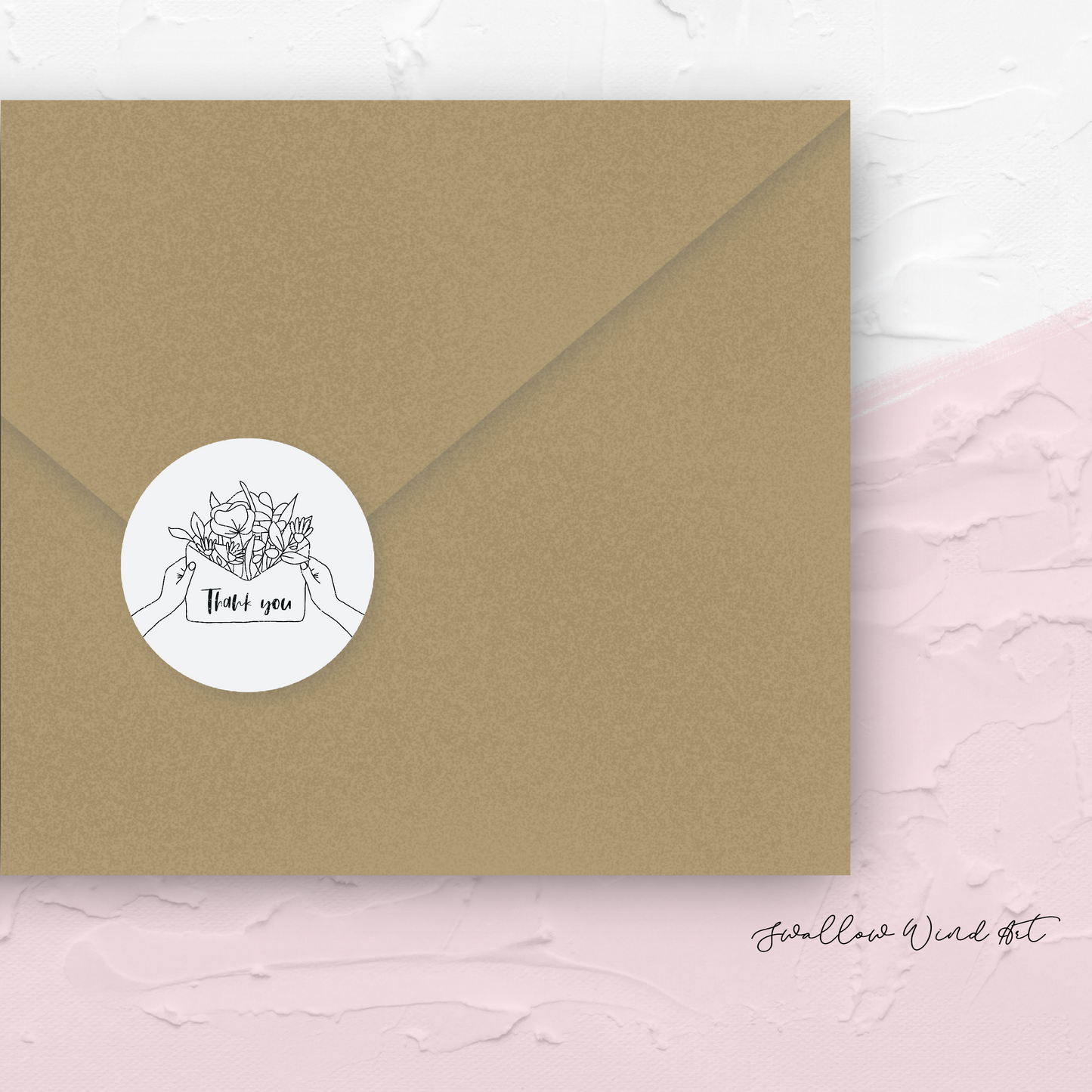 Personalised Flower Round Wedding Thank You Stickers - Swallow Wind Art