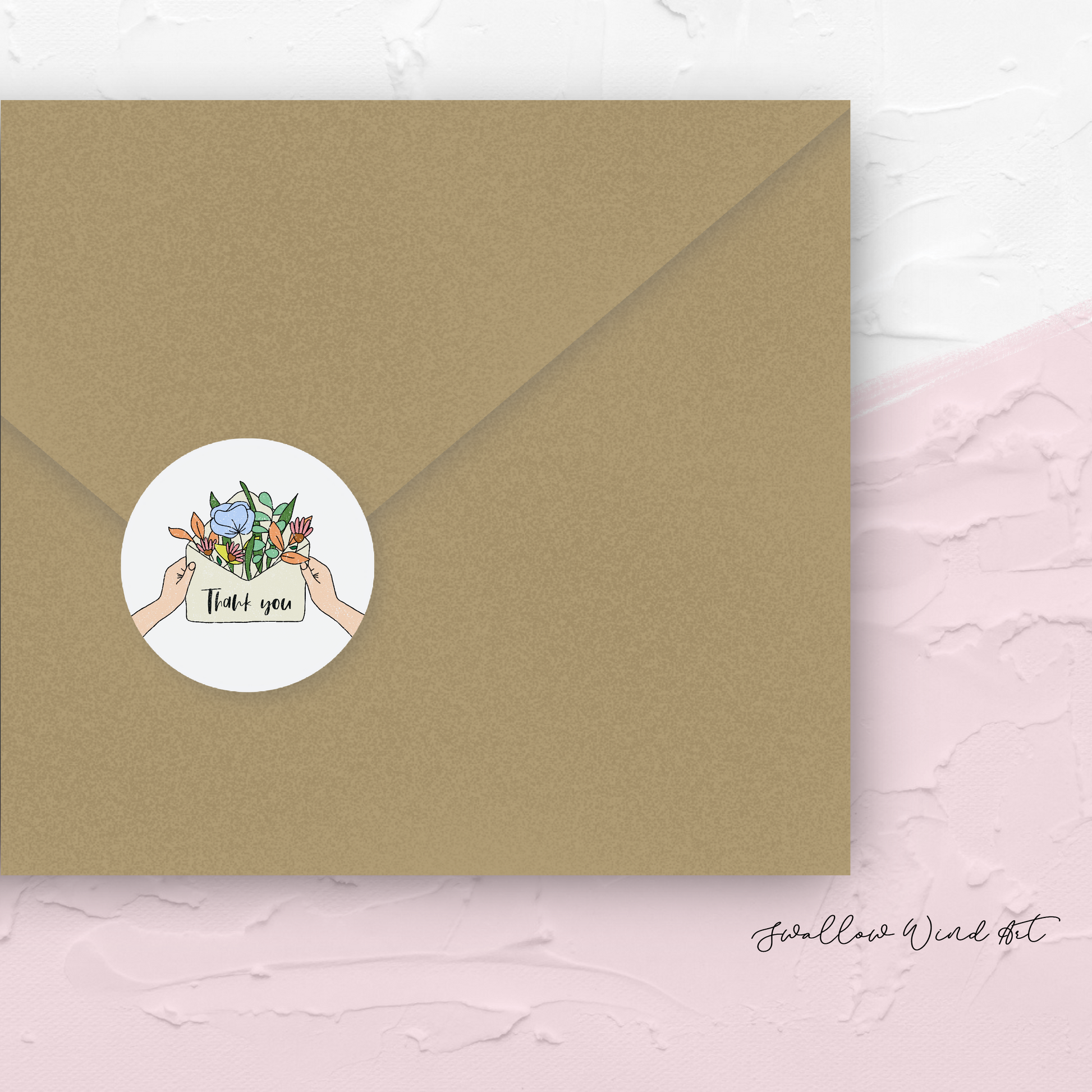 Personalised Flower Round Wedding Thank You Stickers - Swallow Wind Art