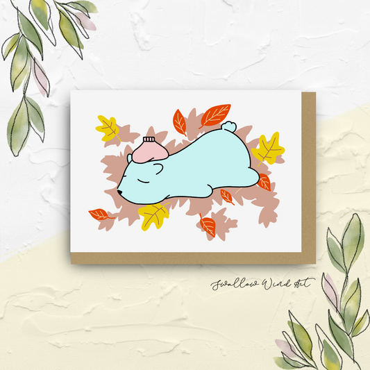 Sleeping Polar Bear - Personalised Get Well Card - Swallow Wind Art