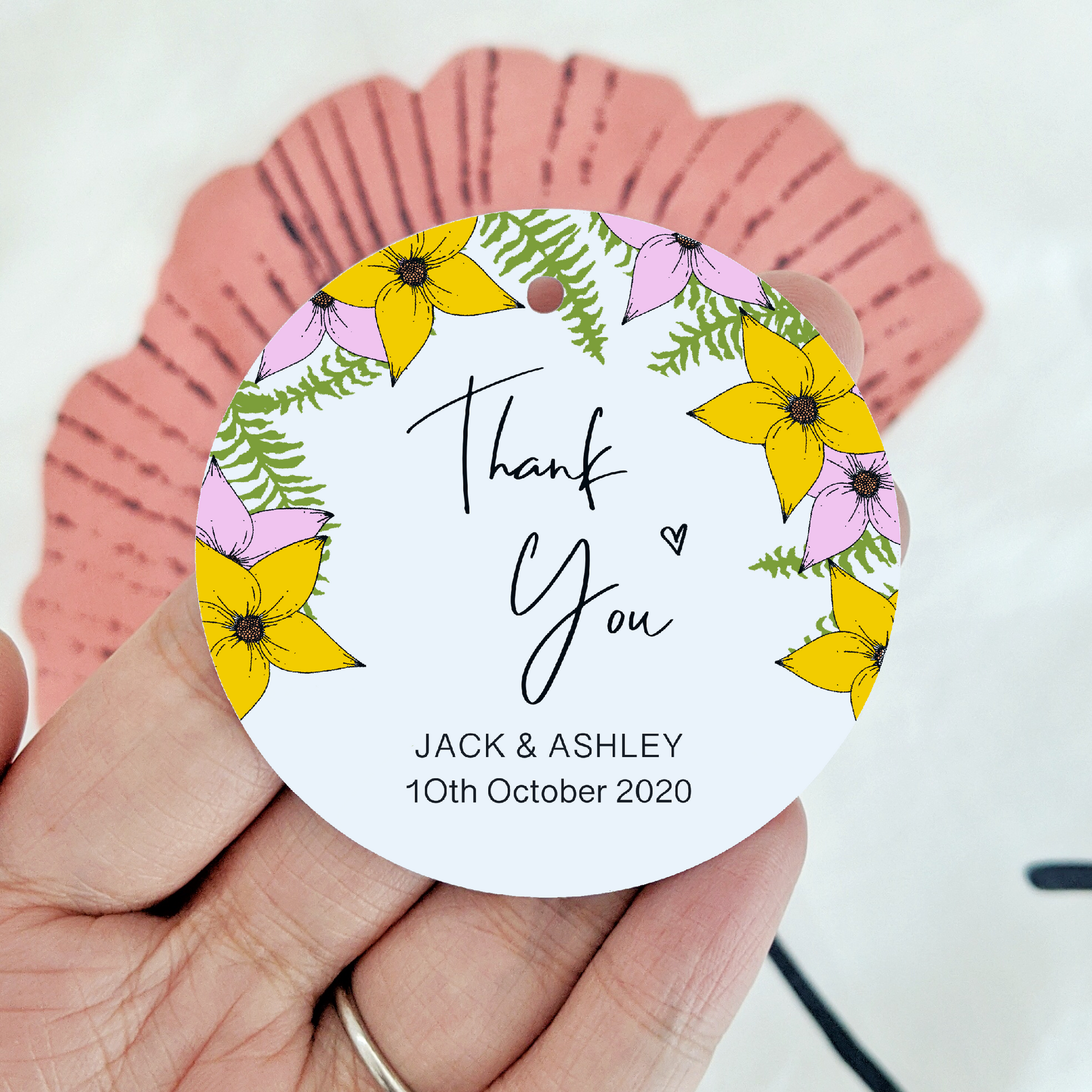 Personalised Round Floral Thank You Tag | Engagement Bridal Gift Tags - Swallow Wind Art