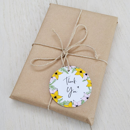 Personalised Round Floral Thank You Tag | Engagement Bridal Gift Tags - Swallow Wind Art