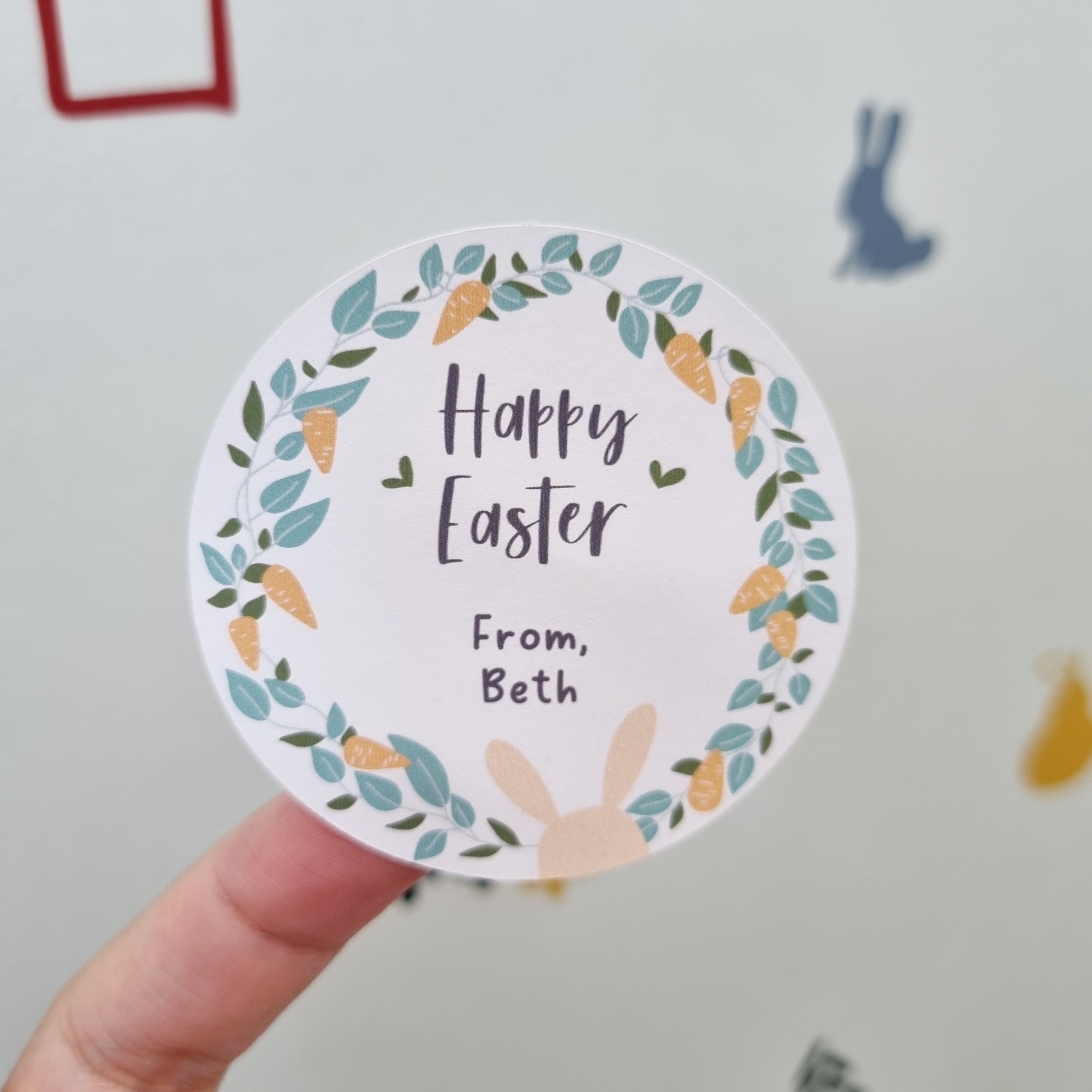 Personalised Easter Gift Stickers - Easter Bunny Wreath Gift Stickers - Swallow Wind Art