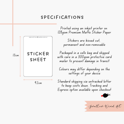 Winter Bullet Journal Sticker Sheet - Swallow Wind Art