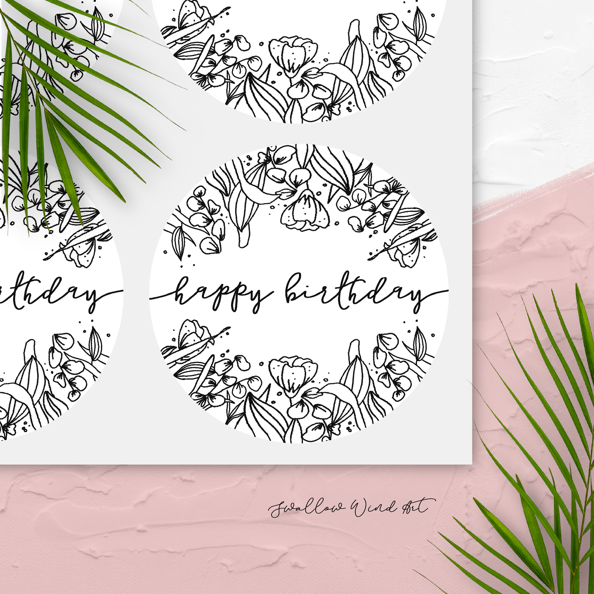 Personalised Happy Birthday Floral Gift Stickers - Swallow Wind Art