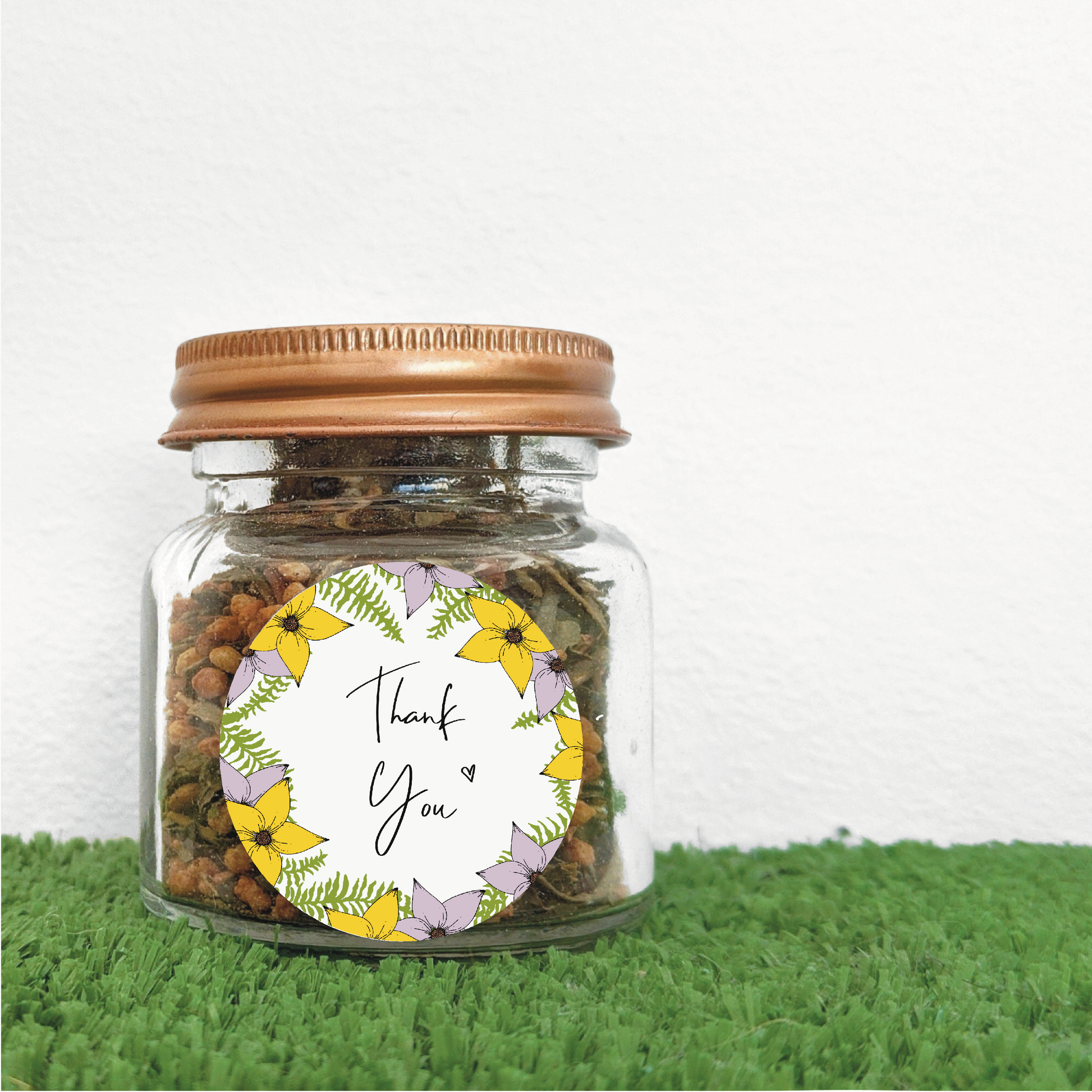 Floral Round Thank You Gift Labels - Personalised Wedding Stickers - Swallow Wind Art