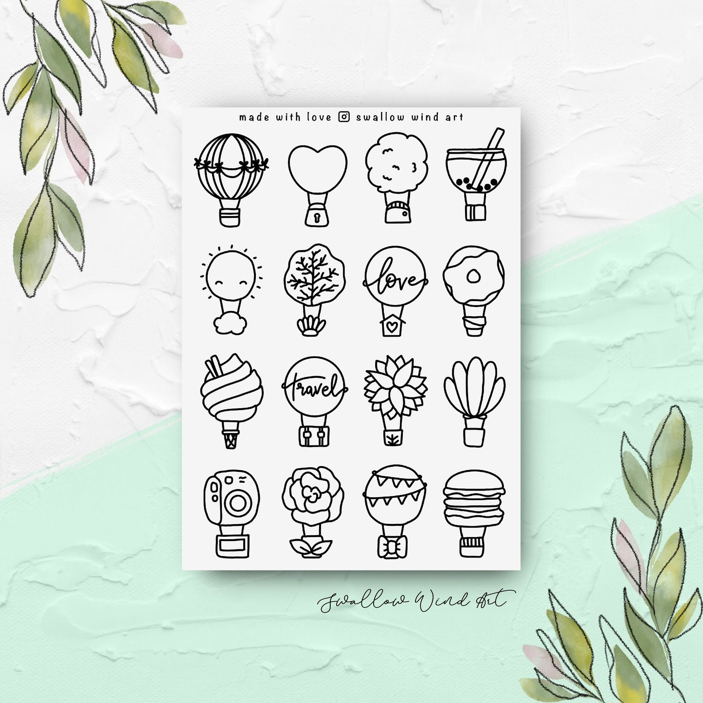 Hot Air Balloons Travelers Notebook Stickers - Swallow Wind Art