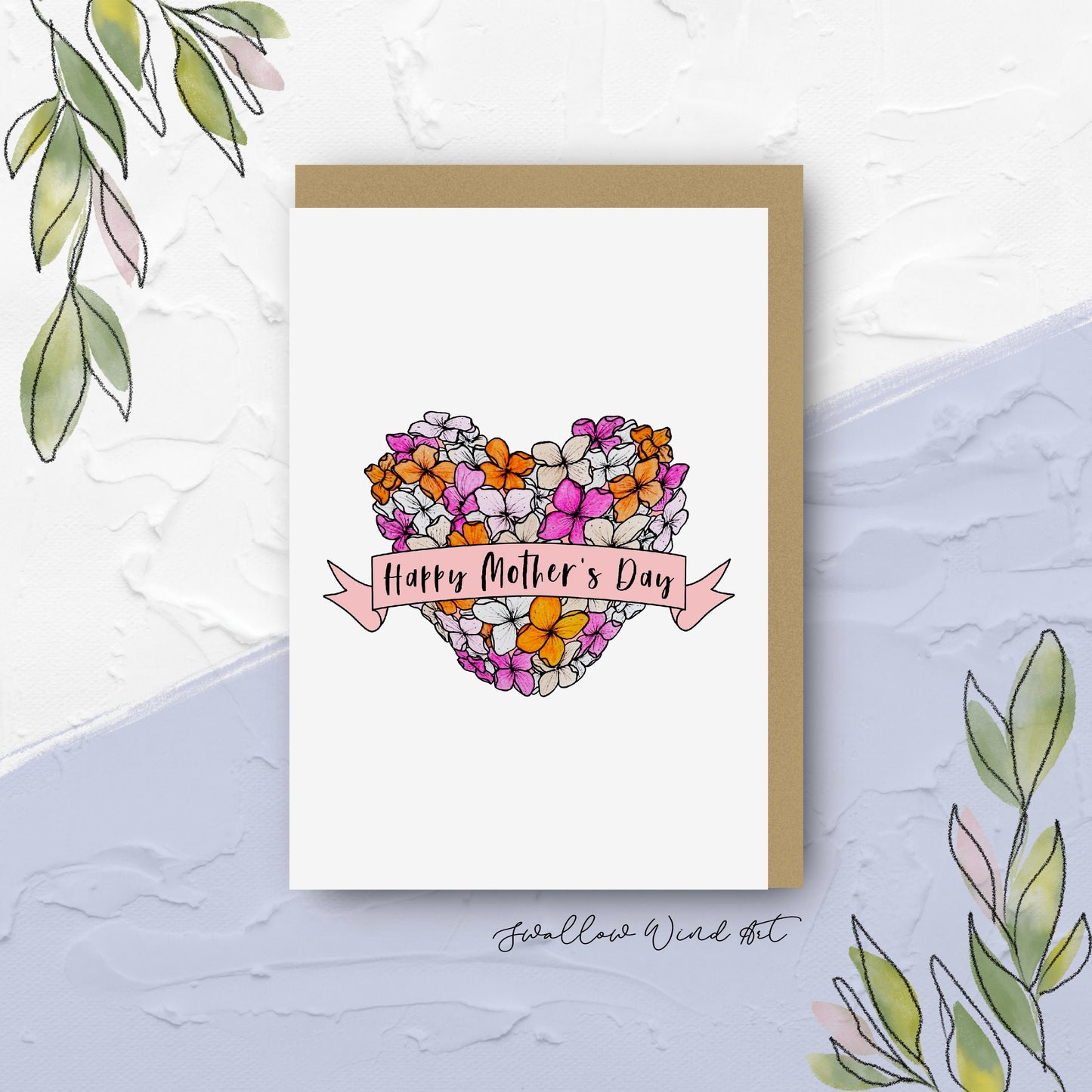 Mother's Day Card | Happy Mother's Day Heart Bouquet | Add Personalised Message - Swallow Wind Art