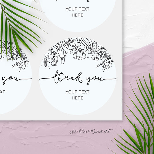 Floral Round Thank You Favour Labels - Personalised Gift Stickers - Swallow Wind Art