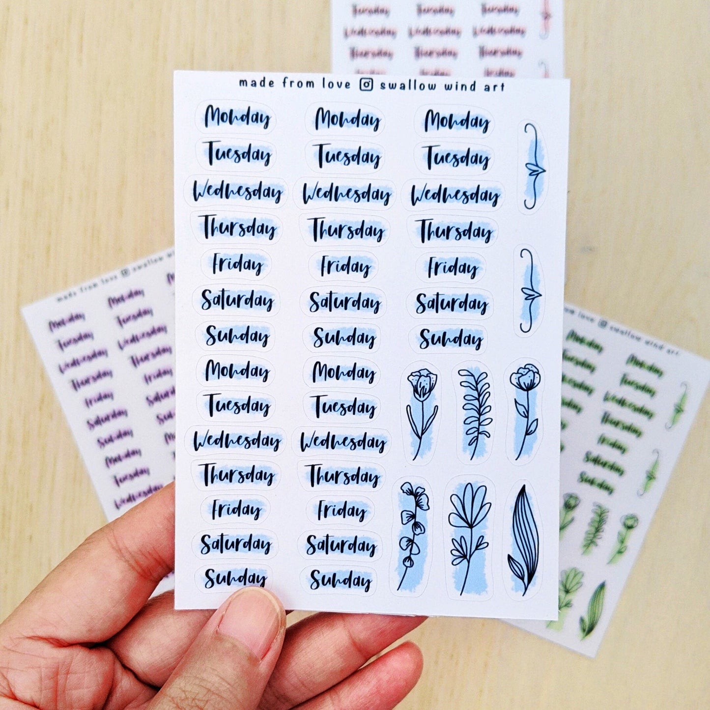 Day of the Week Stickers - Weekly Planner Stickers Sheets - Swallow Wind Art