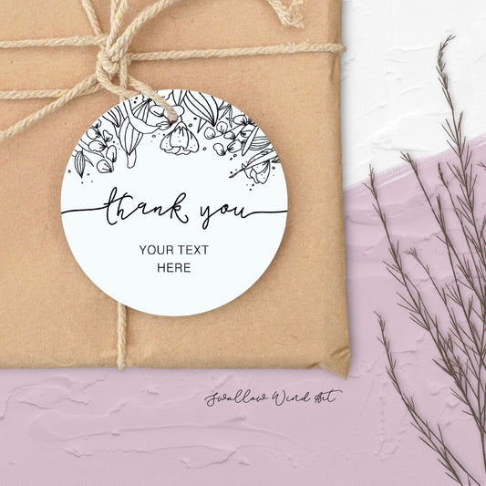 Personalised Round Floral Thank You Tag | Wedding Favour Tags - Swallow Wind Art