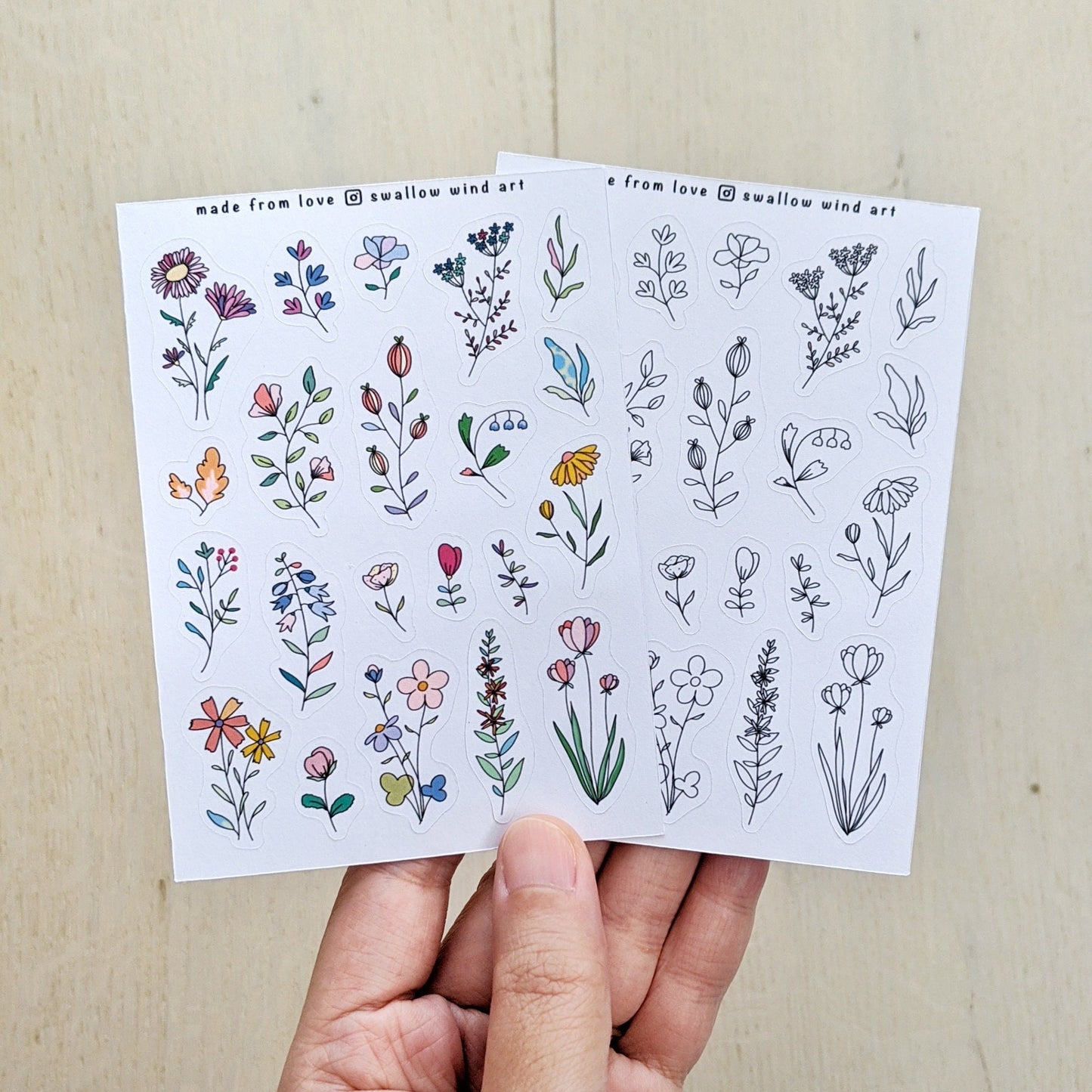 Floral Journal Stickers - Wildflowers & Leaves Sticker Sheets - Swallow Wind Art