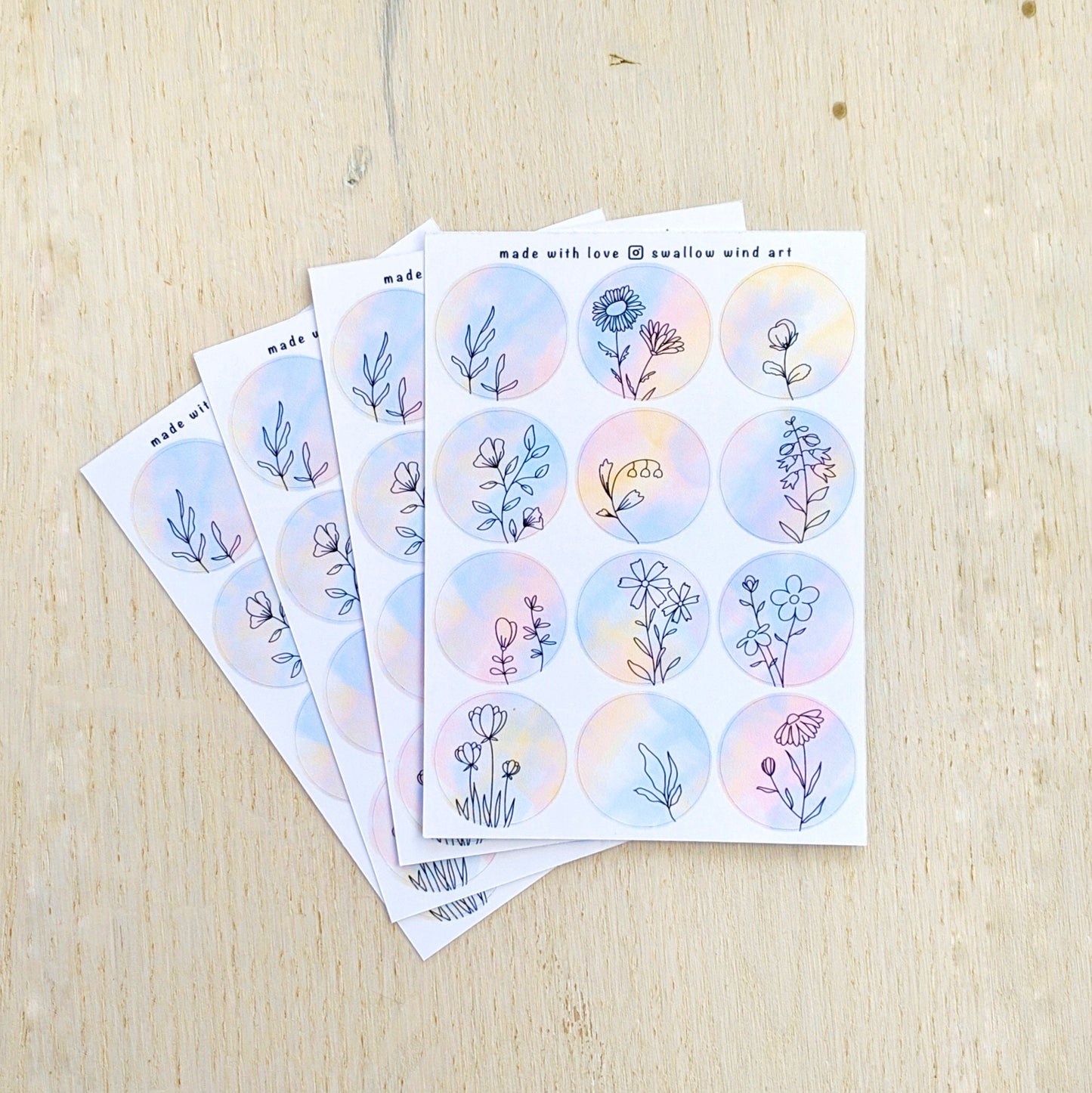 Watercolour & 4 Season Floral Floral Notebook Stickers Sheets - Swallow Wind Art