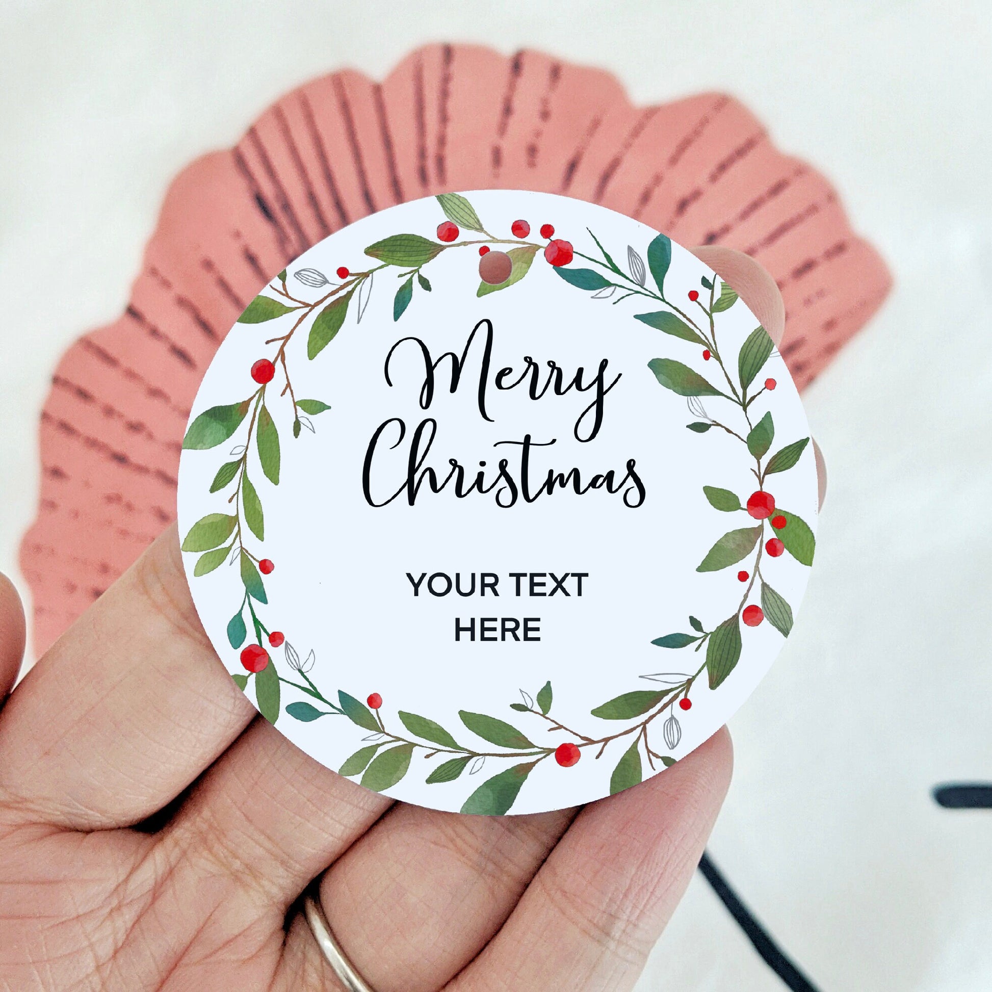 Personalised Christmas Gift Tag | Merry Christmas Wreath Gift Tag - Swallow Wind Art