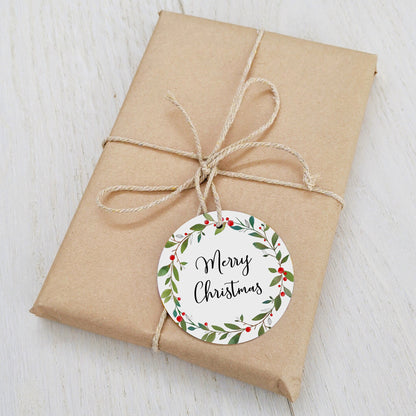 Personalised Christmas Gift Tag | Merry Christmas Wreath Gift Tag - Swallow Wind Art