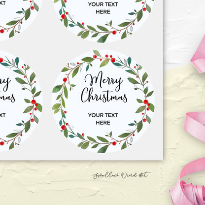 Personalised Christmas Gift Stickers | Merry Christmas Wreath Gift Stickers - Swallow Wind Art