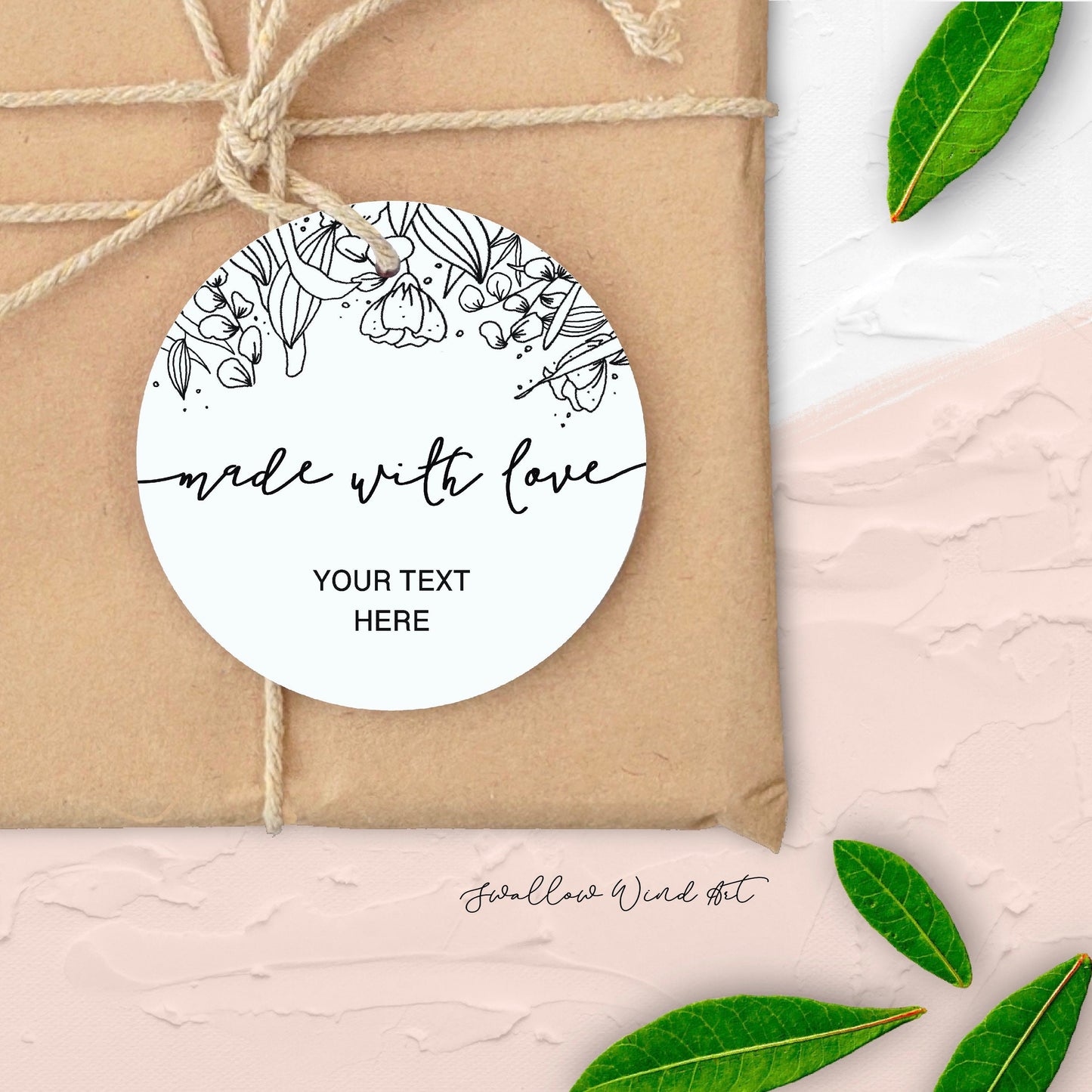 Personalised Made with Love Round Floral Gift Tag - Swallow Wind Art