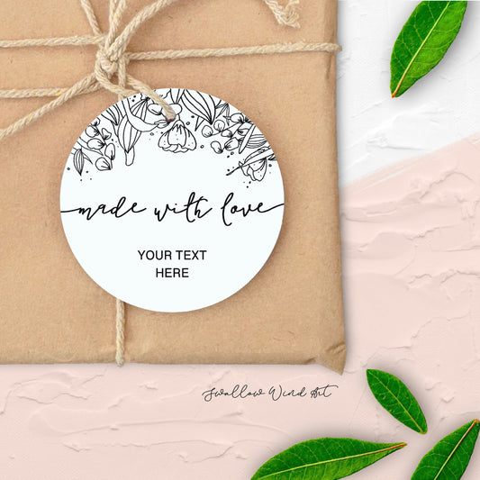 Personalised Made with Love Round Floral Gift Tag - Swallow Wind Art