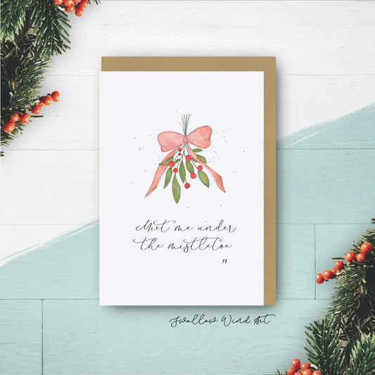 Meet Me Under the Mistletoe - Personalised Greeting Card - Swallow Wind Art