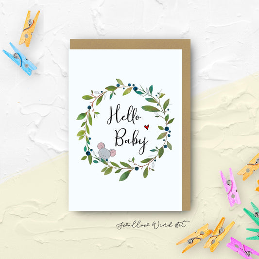 Cute Hello Newborn Baby - Personalised Greeting Card - Swallow Wind Art