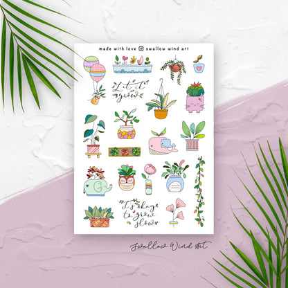 Potted Plants, Botanical Planner Notebook Stickers Sheet - Swallow Wind Art