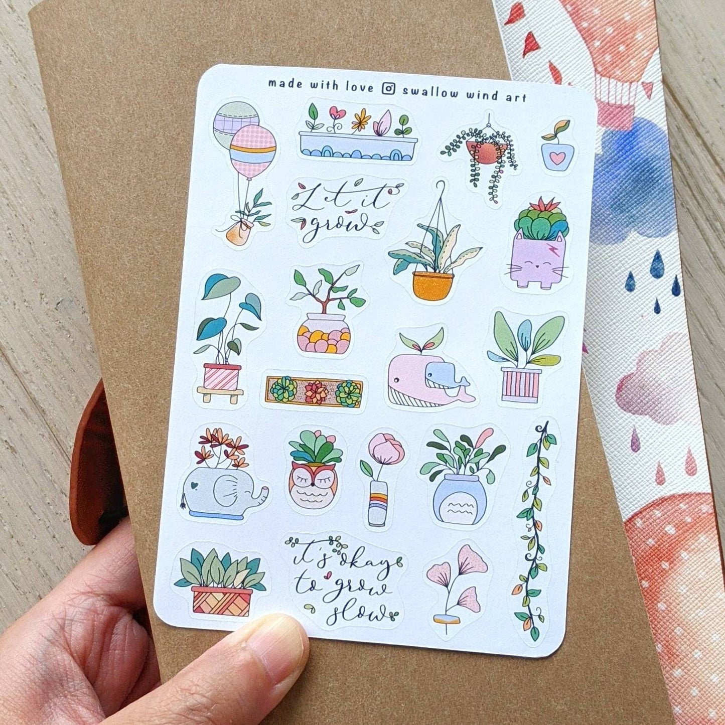 Potted Plants, Botanical Planner Notebook Stickers Sheet - Swallow Wind Art