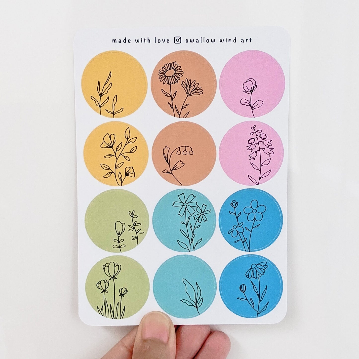 Watercolour & 4 Season Floral Floral Notebook Stickers Sheets - Swallow Wind Art