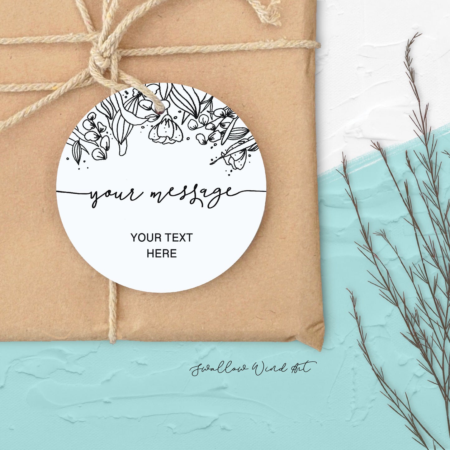 Fully Customised Floral Gift Tag | Personalised Round Product Tag - Swallow Wind Art