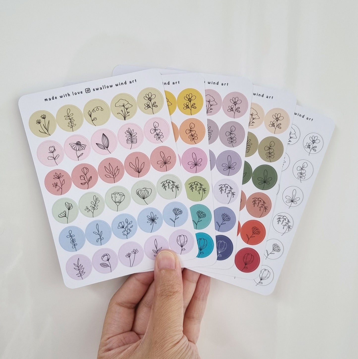 Mini Round Dot Bullet Journal Stickers, Floral Planner Stickers - Swallow Wind Art