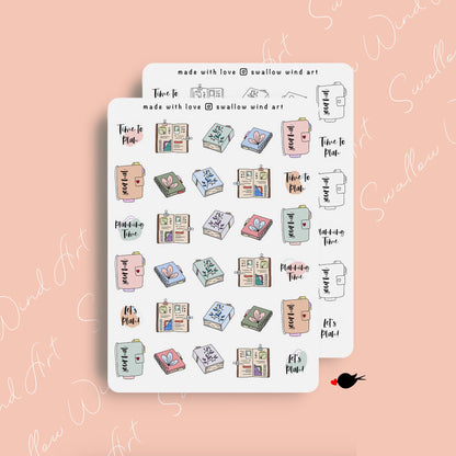 Books & Flowers Aesthetic Planner Stickers, Planning Time Journal Stickers - Swallow Wind Art